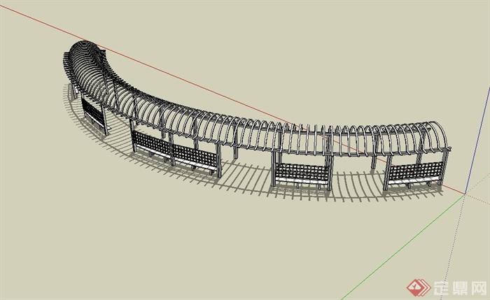 某园林景观现代风格拱形廊架设计su模型(3)