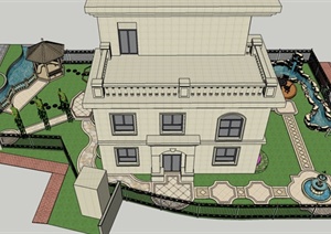 某欧式风格精品别墅建筑及庭院花园设计SU(草图大师)模型