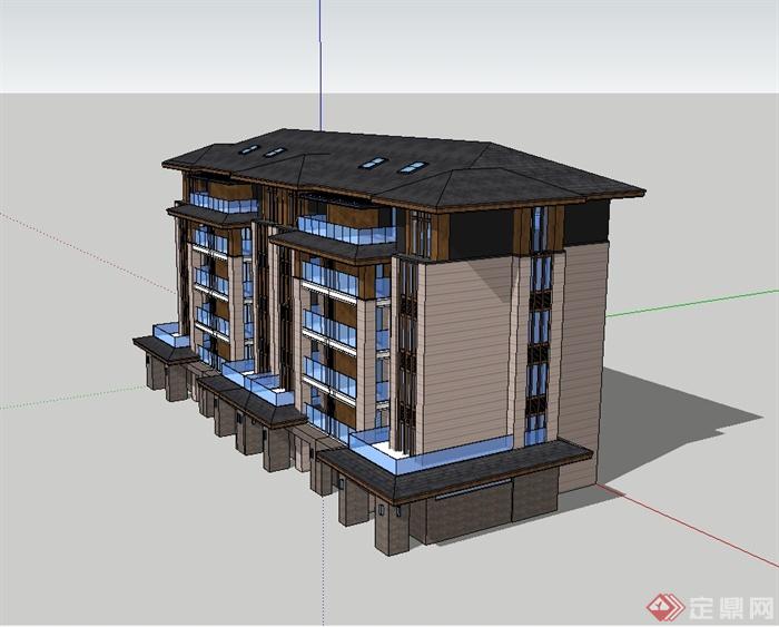 某新古典风格多层小区建筑楼设计su模型(3)