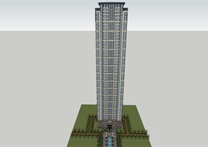 新古典风格超高层住宅楼建筑设计SU(草图大师)模型