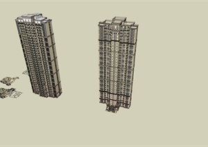 某两栋新古典风格住宅楼建筑设计SU(草图大师)模型