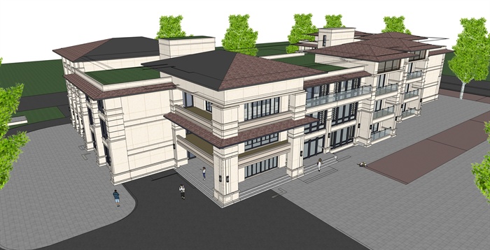 新古典三层幼儿园建筑设计su模型