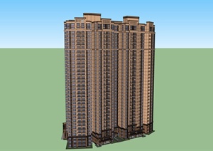 新古典高层商住楼建筑SU(草图大师)模型