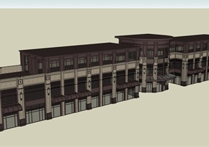 新古典风格三层商铺建筑设计SU(草图大师)模型