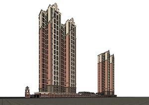 新古典高层住宅及英式商业裙房建筑SU(草图大师)模型