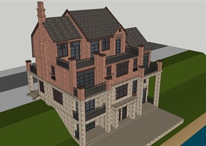 两个双拼及独栋别墅建筑楼设计SU(草图大师)模型