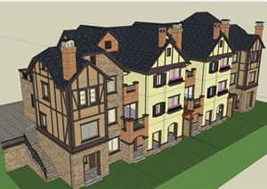 两栋联排住宅北欧风格建筑楼设计SU(草图大师)模型