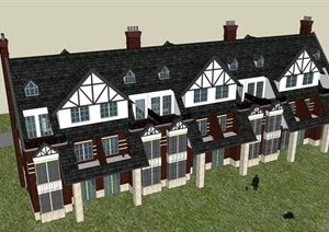五种英式风格别墅住宅建筑楼设计SU(草图大师)模型