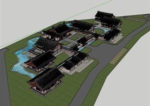 古典中式风格会所建筑设计SU(草图大师)模型