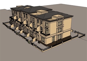 某新古典联排别墅建筑设计SU(草图大师)模型