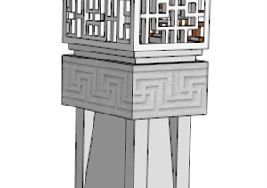 简约中式石柱灯柱SU(草图大师)模型