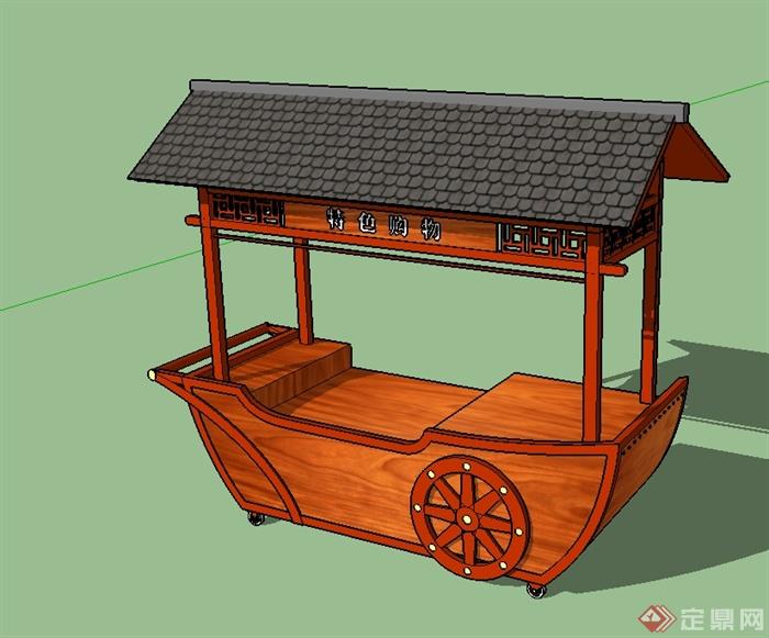 某现代中式风格售卖亭购物车设计su模型(2)