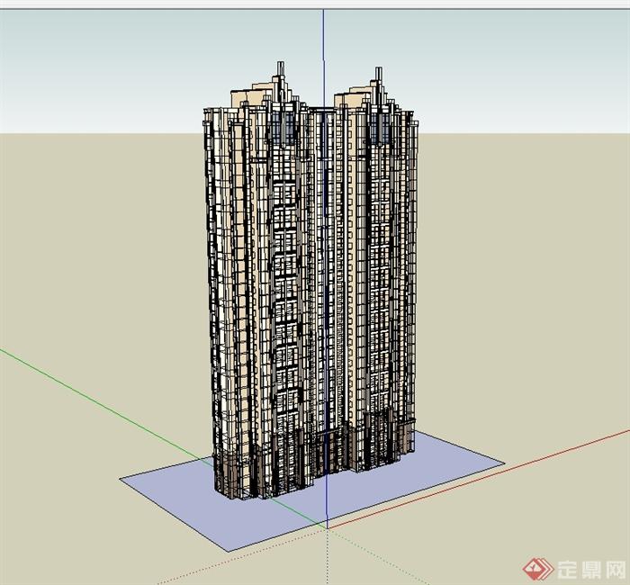 某新古典风格高层住宅精细建筑su模型及效果图(4)