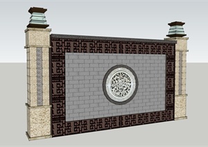 现代中式景墙柱子设计SU(草图大师)模型
