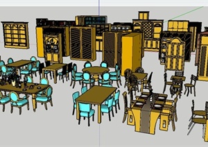 餐桌椅、储物柜、边柜SU(草图大师)模型