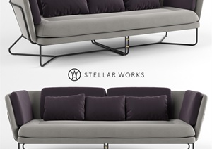 现代灰色布艺双人沙发3D模型
