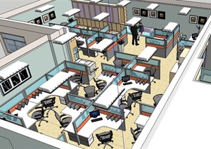 现代风格客服中心办公室室内设计SU(草图大师)模型