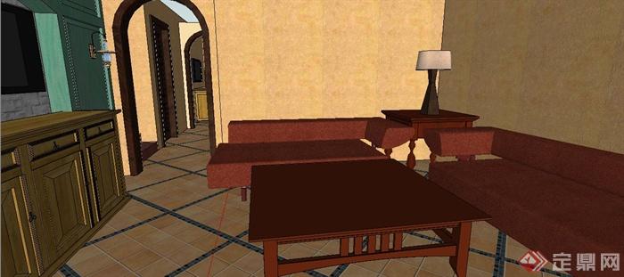 地中海风格复式住宅室内设计su模型(5)