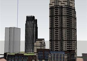 新古典高层住宅、商铺、办公楼建筑SU(草图大师)模型