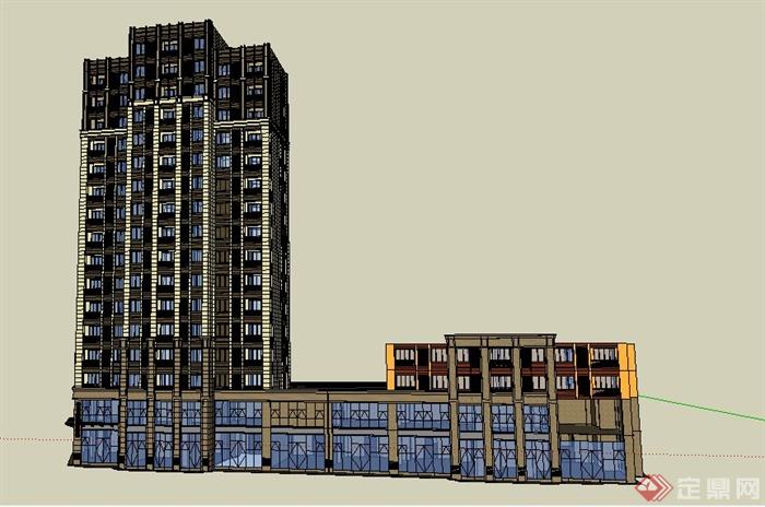 新古典转角商铺及商住楼建筑su模型(2)