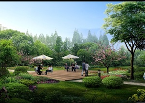 现代风格园林绿地中休息平台设计psd效果图