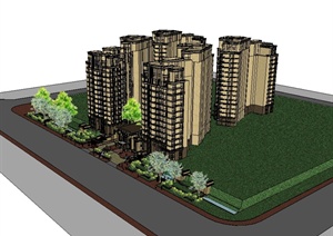 新古典风格住宅建筑及小区入口景观设计SU(草图大师)模型