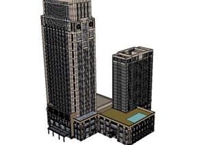 新古典风格办公大厦建筑设计SU(草图大师)模型