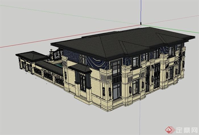 新古典风格私人别墅会所建筑设计SU模型(3)