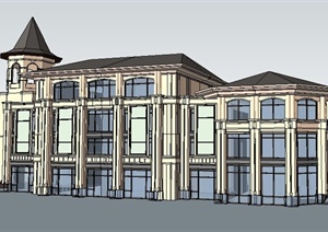 四栋新古典商铺建筑设计SU(草图大师)模型