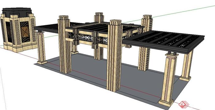 新古典景观柱及廊架su模型(1)