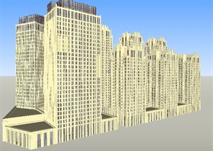 新古典高层写字楼公寓楼建筑设计SU(草图大师)模型