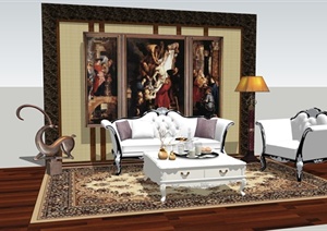某欧式风格详细客厅沙发设计SU(草图大师)模型