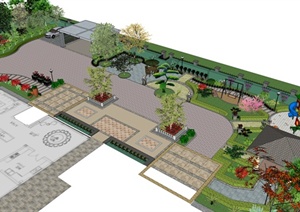 某欧式风格精致详细别墅庭院景观设计SU(草图大师)模型