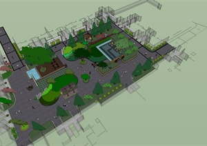 某现代风格住宅小区中庭休闲景观设计SU(草图大师)模型