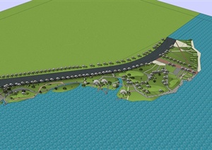 现代风格滨湖公园景观设计SU(草图大师)模型