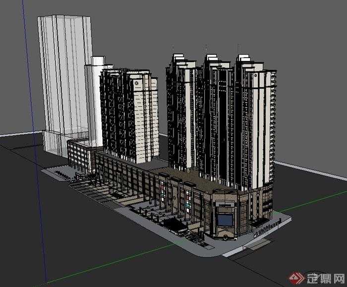 高层商业住宅建筑楼SU模型(2)