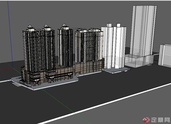 高层商业住宅建筑楼SU模型(3)