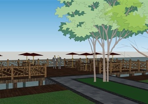 现代风格滨河带状公园景观设计SU(草图大师)模型