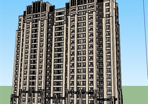 新古典高层双拼住宅公寓楼建筑SU(草图大师)模型