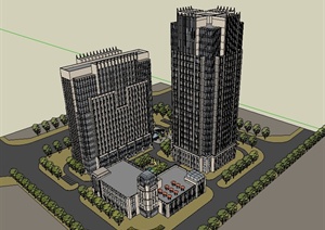 新古典综合楼建筑设计SU(草图大师)模型