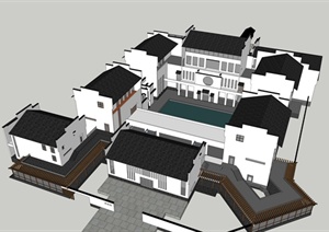 某现代中式酒店、办公及会所建筑合集设计SU(草图大师)模型