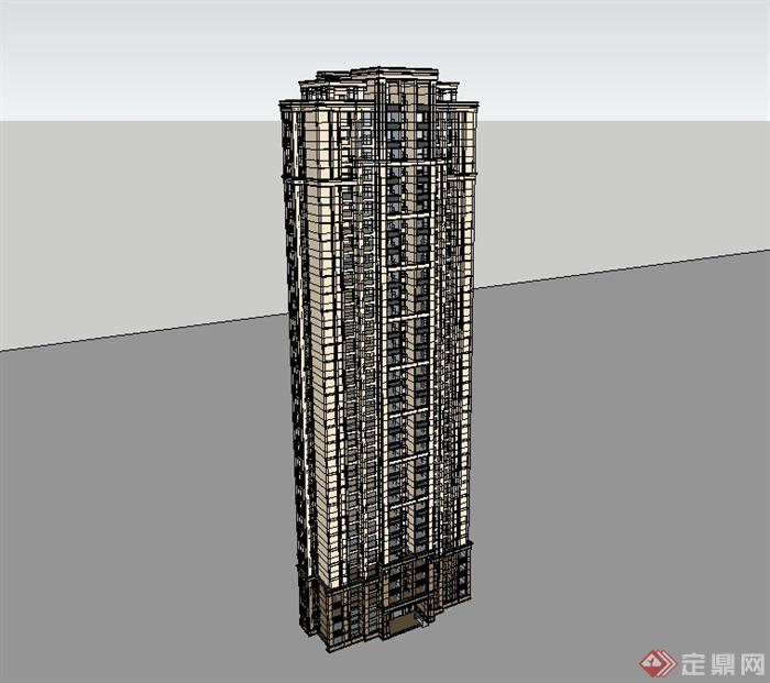新古典风格高层住宅建筑SU模型(1)