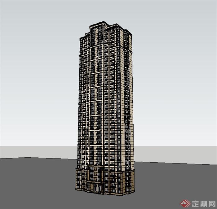 新古典风格高层住宅建筑SU模型(2)