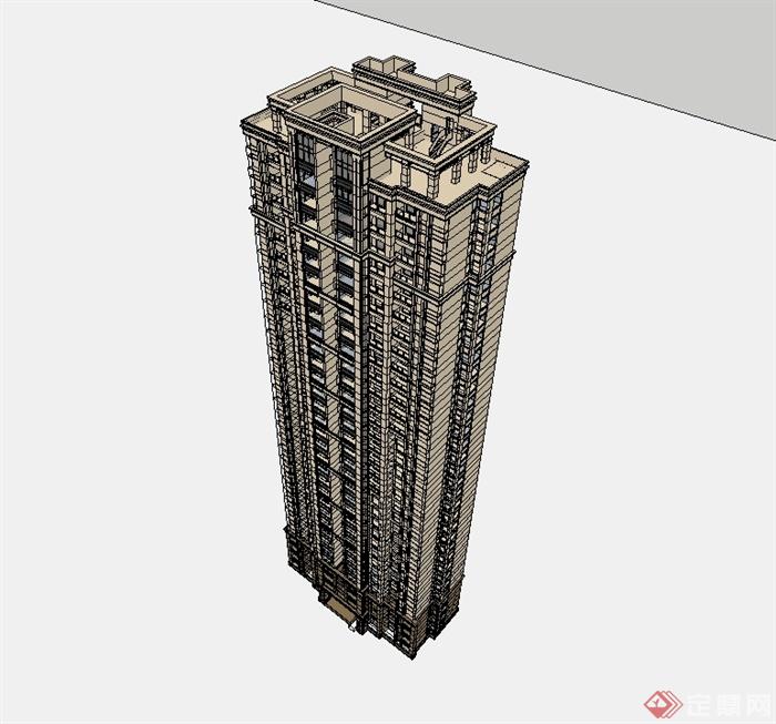 新古典风格高层住宅建筑SU模型(3)