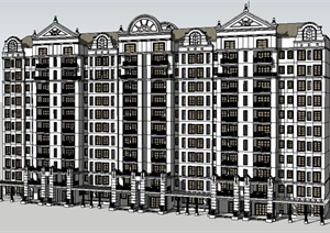 某新古典小高层住宅建筑设计SU(草图大师)模型