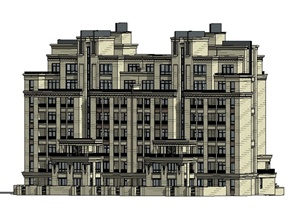 新古典小高层公寓楼建筑设计SU(草图大师)模型