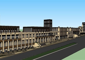 新古典坡地商业街建筑设计SU(草图大师)模型