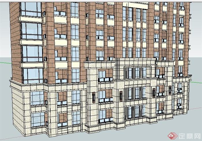 简约新古典高层住宅楼建筑设计su模型(3)