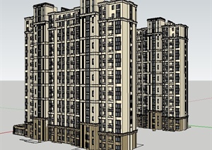 新古典售楼处及高层住宅楼建筑SU(草图大师)模型