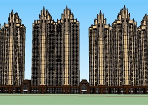 新古典高层联栋商住楼建筑设计SU(草图大师)模型